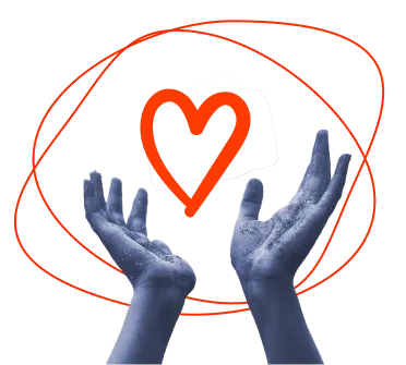 ceci est une icones qui représente deux mains lever avec un coeur rouge au dessus