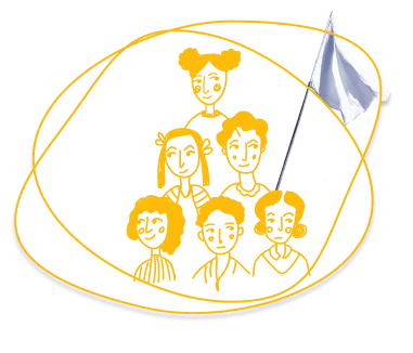 ceci est une icone qui represente un groupe de personnes dans un cercle avec un drapeau blanc et gris